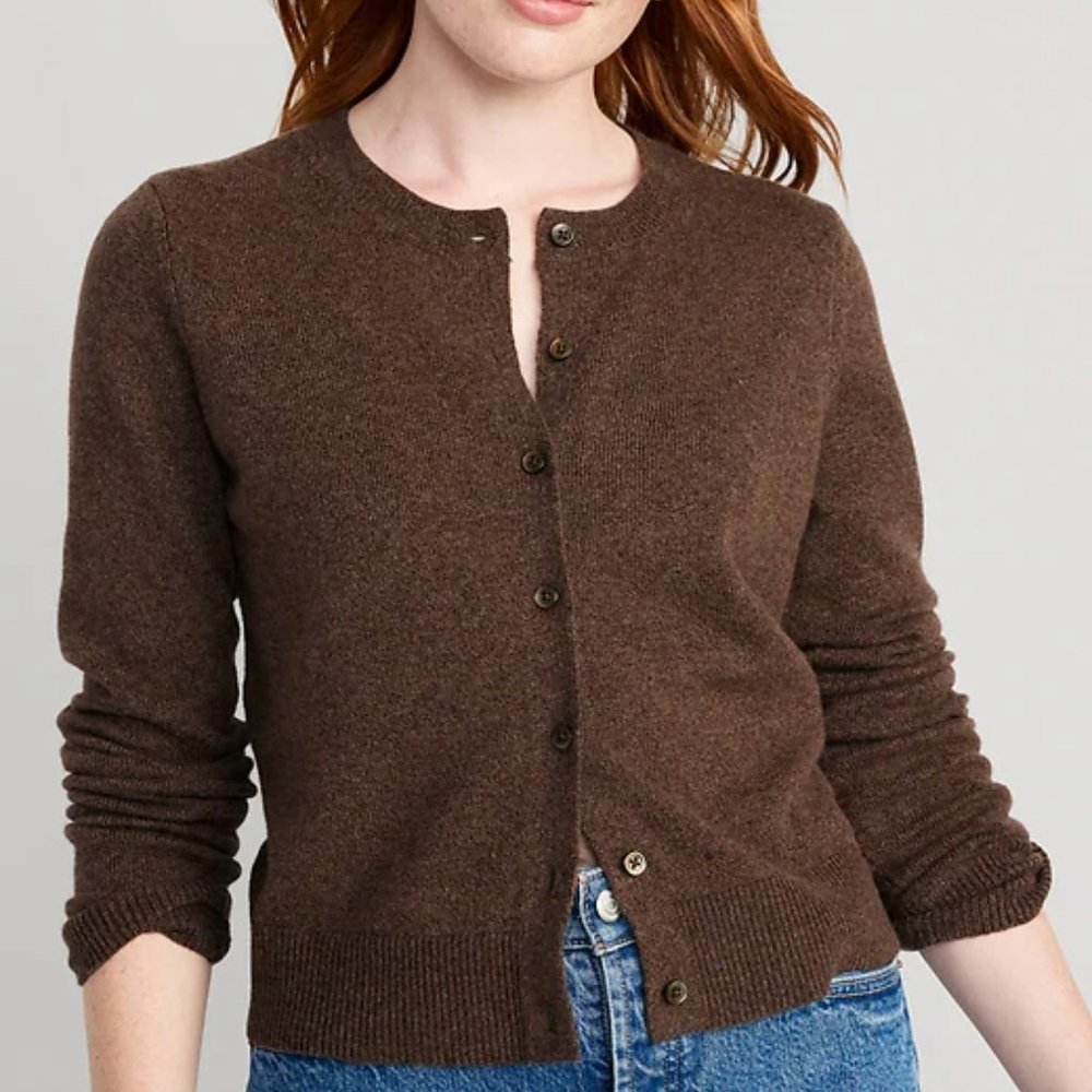 Old Navy SoSoft Cropped Cardigan Sweater, Dark Brown Heather M, NWT